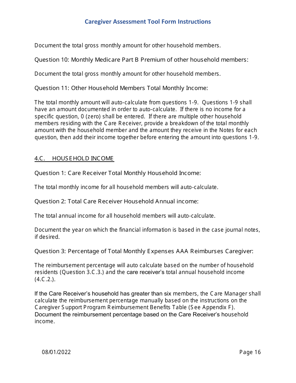 Instructions for Caregiver Assessment Tool (CAT) Form - Pennsylvania, Page 16