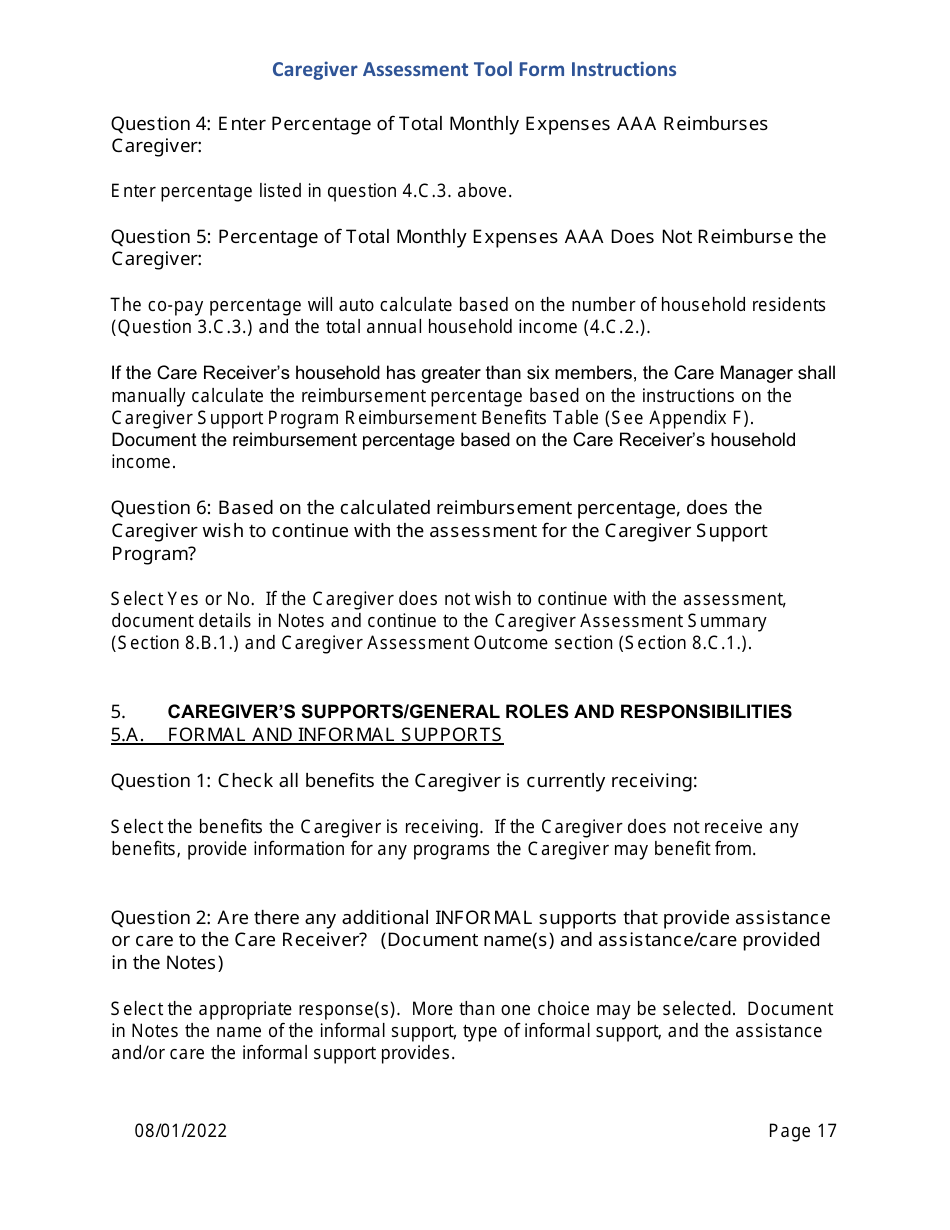 Instructions for Caregiver Assessment Tool (CAT) Form - Pennsylvania, Page 17