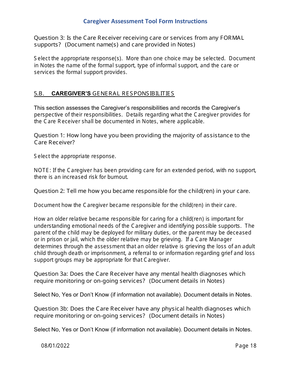 Instructions for Caregiver Assessment Tool (CAT) Form - Pennsylvania, Page 18