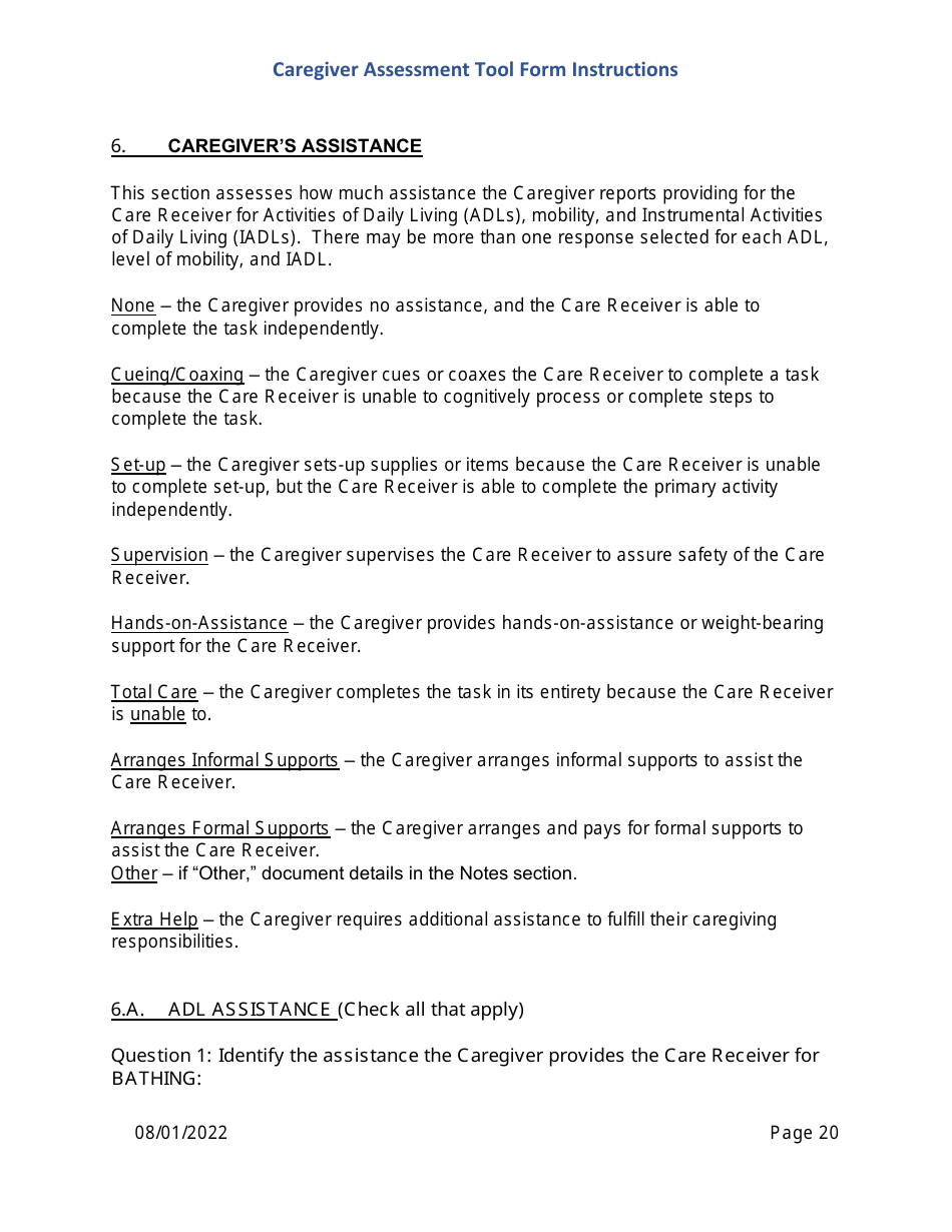 Instructions for Caregiver Assessment Tool (CAT) Form - Pennsylvania, Page 20