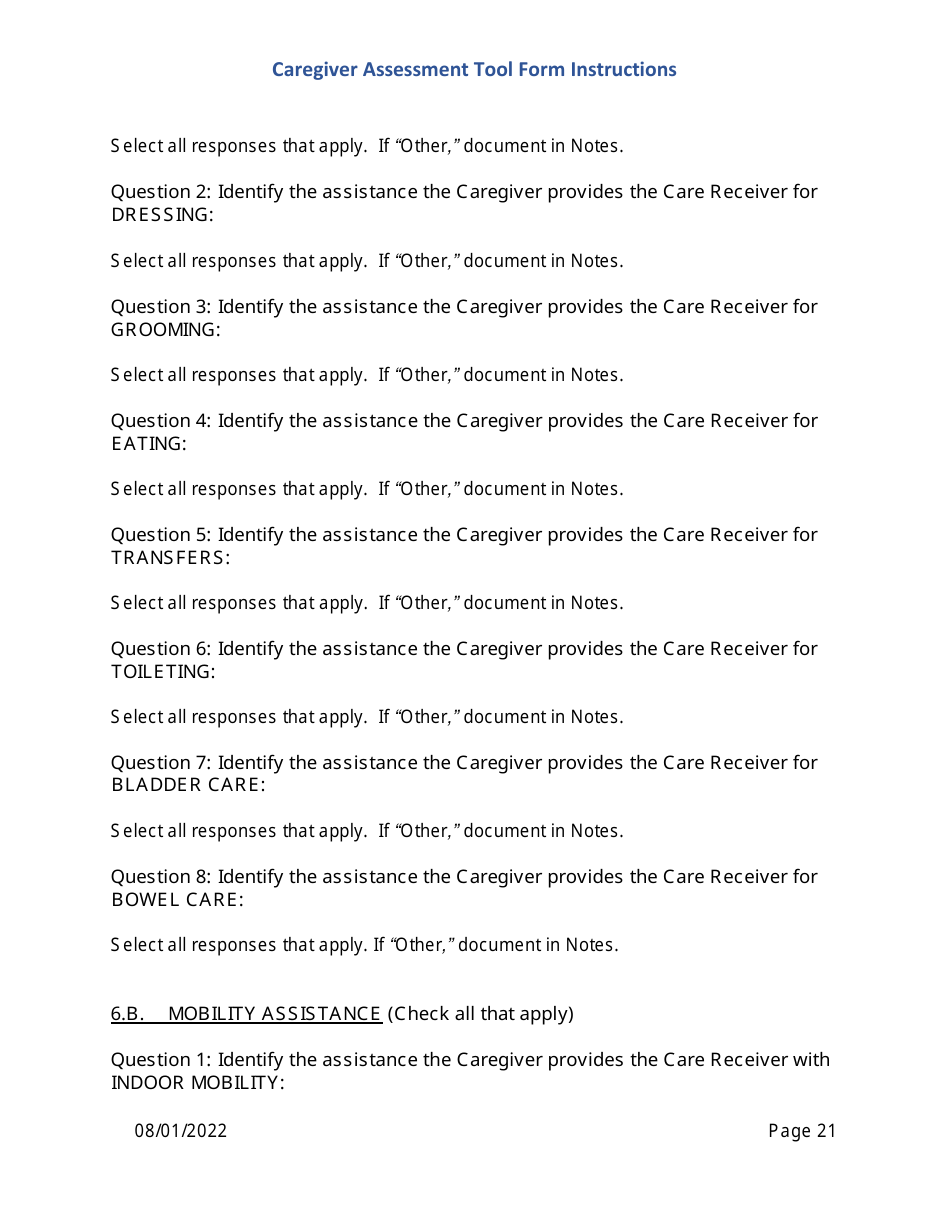Instructions for Caregiver Assessment Tool (CAT) Form - Pennsylvania, Page 21