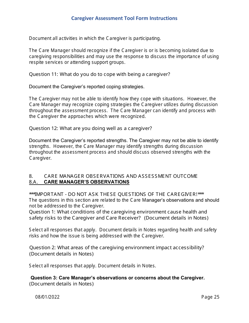 Instructions for Caregiver Assessment Tool (CAT) Form - Pennsylvania, Page 25