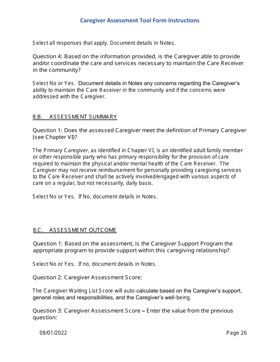 Instructions for Caregiver Assessment Tool (CAT) Form - Pennsylvania, Page 26