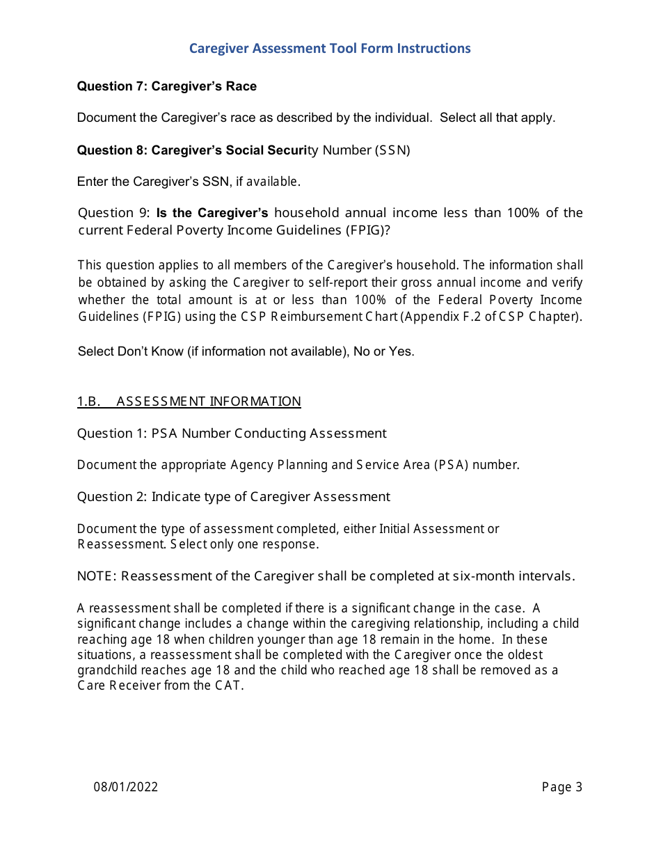 Instructions for Caregiver Assessment Tool (CAT) Form - Pennsylvania, Page 3