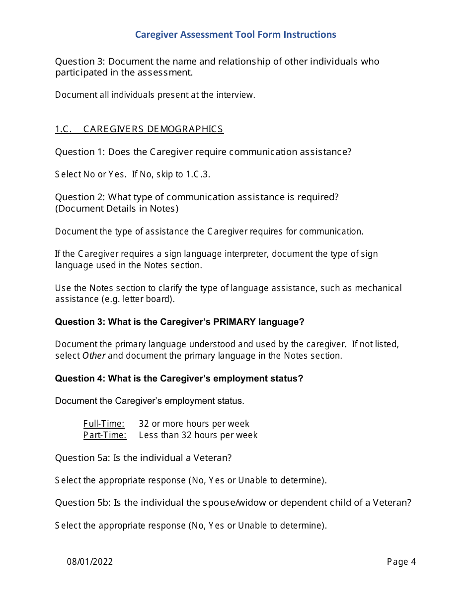Instructions for Caregiver Assessment Tool (CAT) Form - Pennsylvania, Page 4