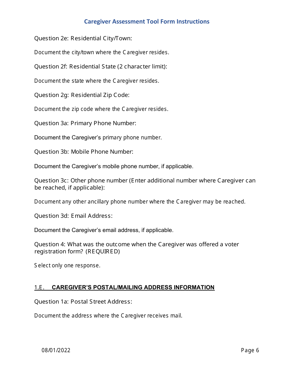 Instructions for Caregiver Assessment Tool (CAT) Form - Pennsylvania, Page 6