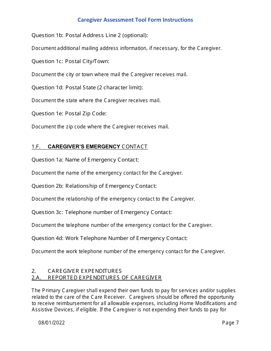 Instructions for Caregiver Assessment Tool (CAT) Form - Pennsylvania, Page 7