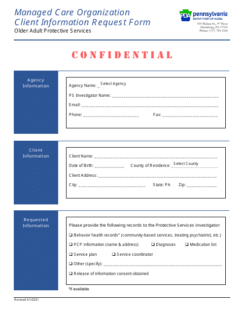 Managed Care Organization Client Information Request Form - Pennsylvania Download Pdf