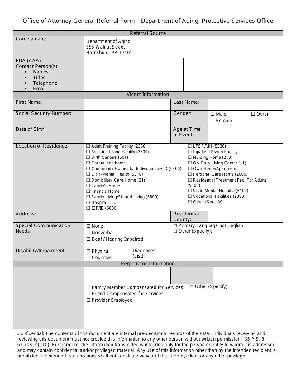 Office of Attorney General Referral Form - Pennsylvania, Page 1