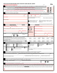Document preview: Formulario 09W Solicitud De Inscripcion Para Votar En Carolina Del Norte - North Carolina (Spanish)