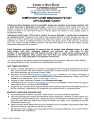Document preview: Form DEH:FH-632 Temporary Event Organizer Permit Application - County of San Diego, California