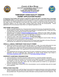 Form DEH:FH-632 Temporary Event Vendor Permit Application - County of San Diego, California
