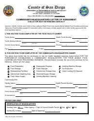 Document preview: Form DEH:FH-273 Commissary/Headquarters Letter of Agreement - County of San Diego, California (English/Arabic)