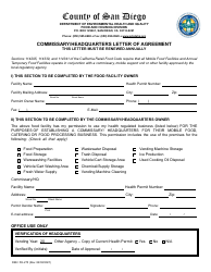 Document preview: Form DEH:FH-273 Commissary/Headquarters Letter of Agreement - County of San Diego, California (English/Tagalog)
