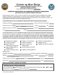 Form DEH:FH-273 Commissary/Headquarters Letter of Agreement - County of San Diego, California (English/Tagalog), Page 2