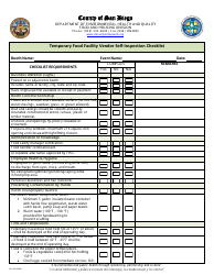 Temporary Food Facility Vendor Self-inspection Checklist - County of San Diego, California