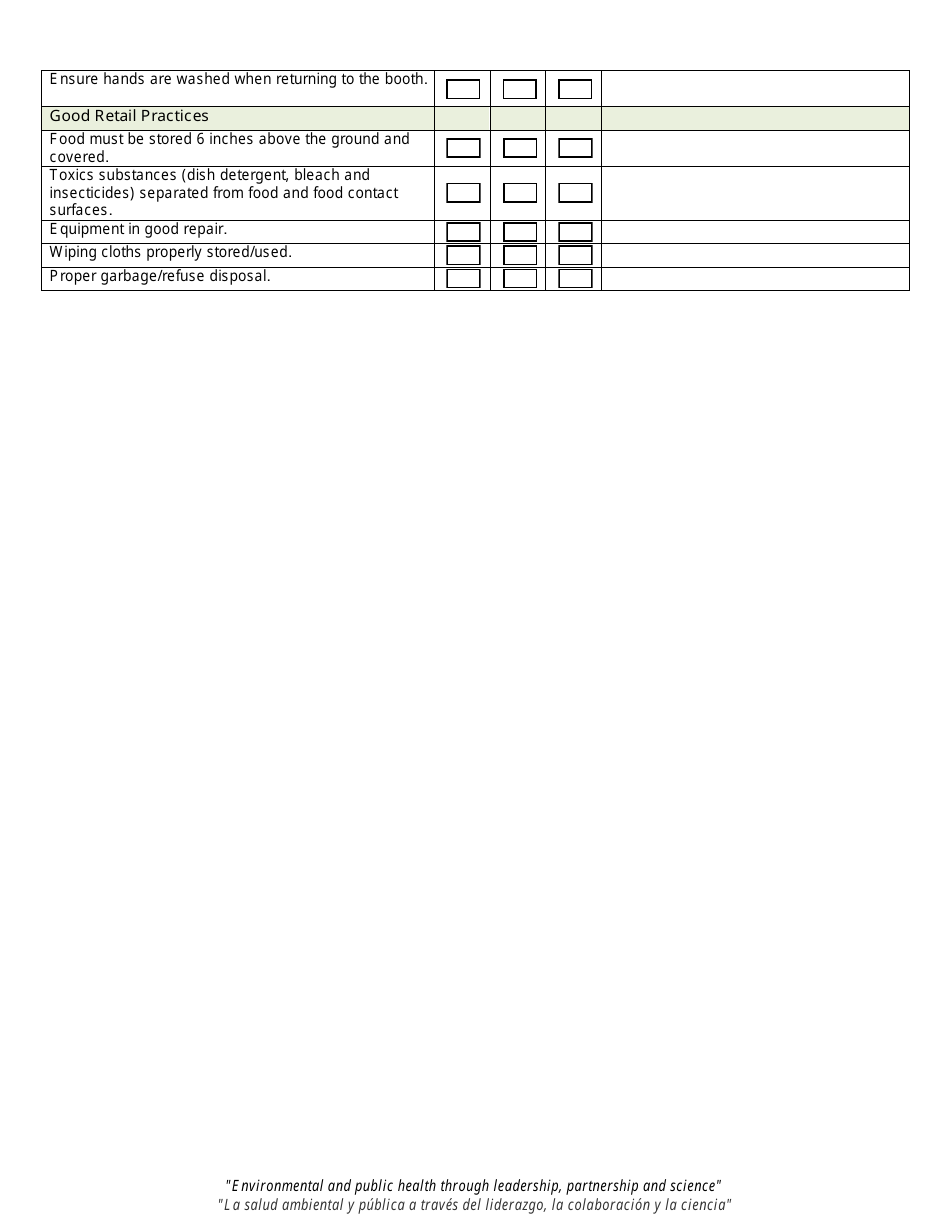 Temporary Food Facility Vendor Self-inspection Checklist - County of San Diego, California, Page 3