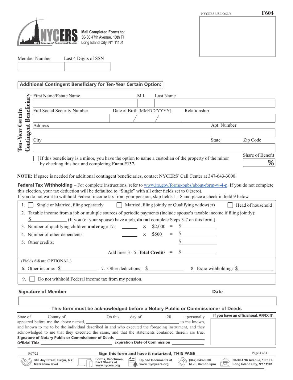 Form F604 Application for Disability Retirement Members of Tier 4, and Tier 4 With Tier 3 Rights - New York City, Page 4