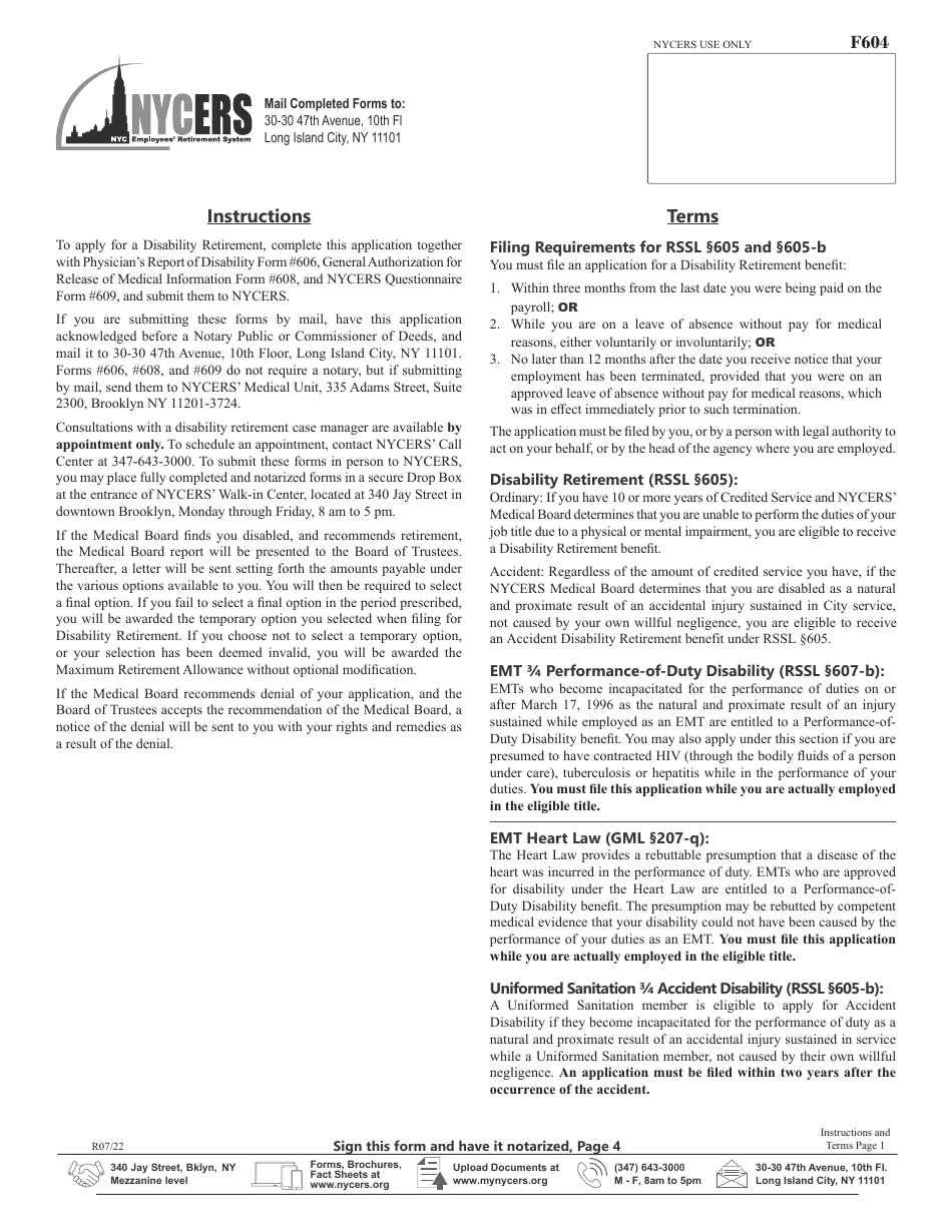 Form F604 Application for Disability Retirement Members of Tier 4, and Tier 4 With Tier 3 Rights - New York City, Page 5
