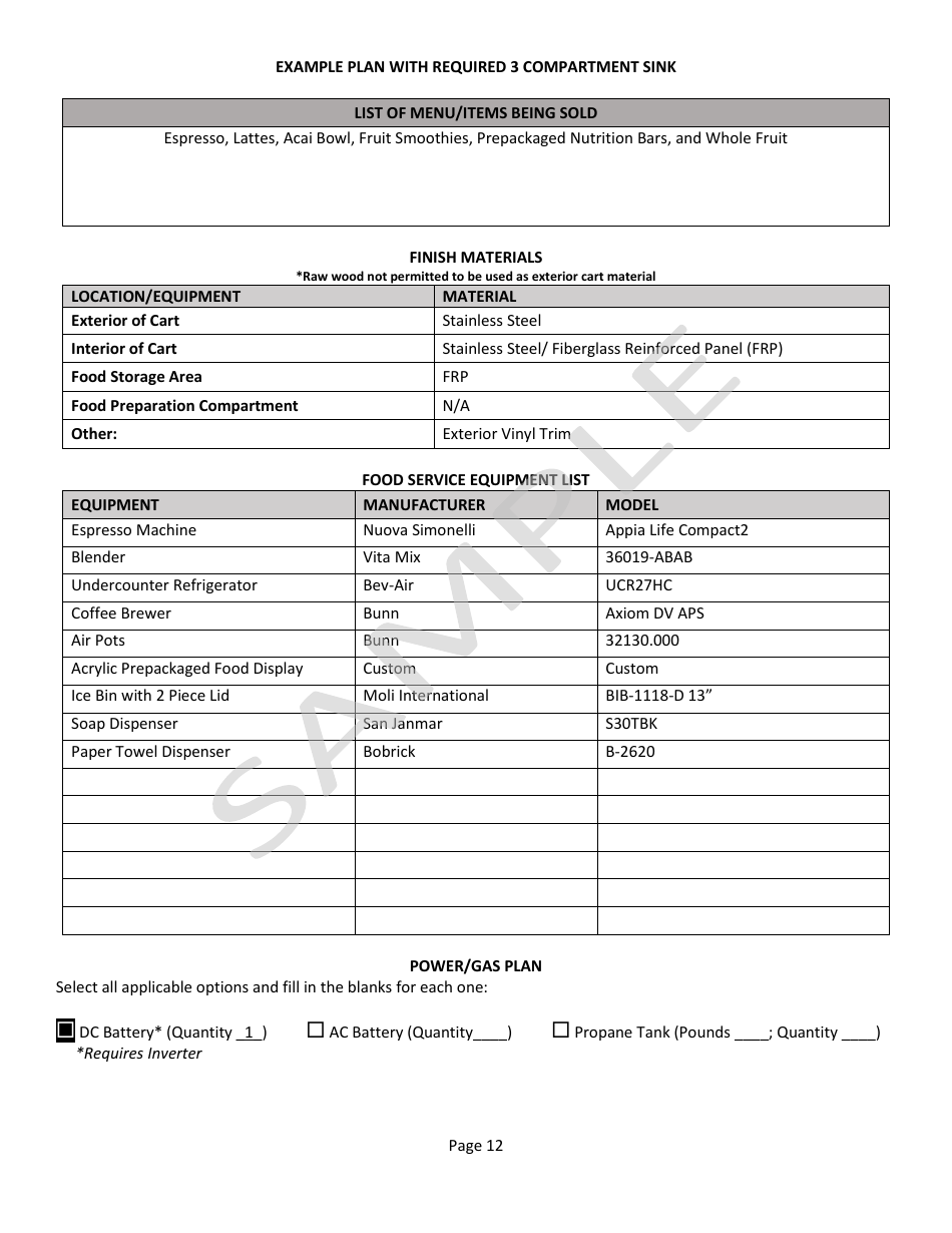 Unpackaged Food Preparation Cart Plan Submittal Package - County of San Diego, California, Page 12