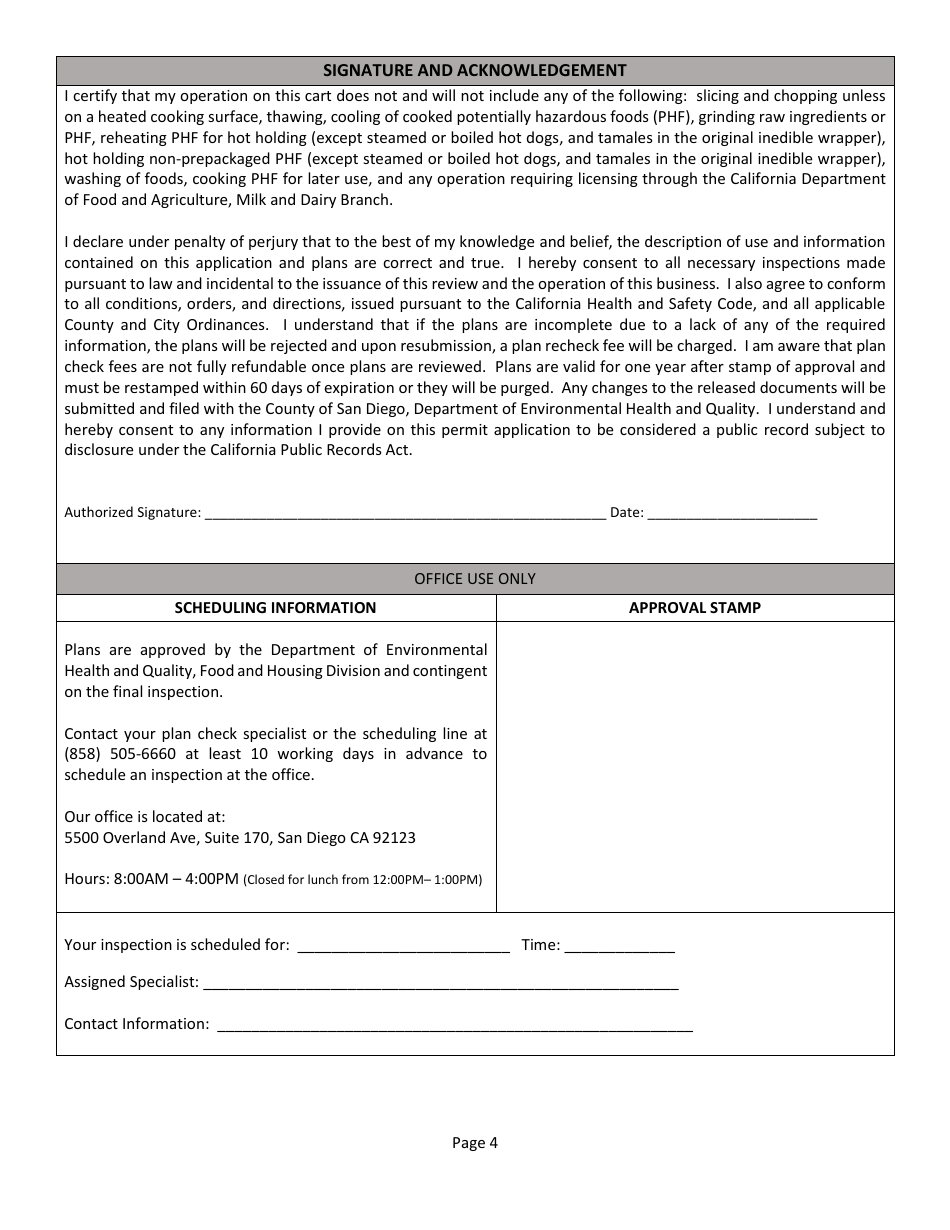 Unpackaged Food Preparation Cart Plan Submittal Package - County of San Diego, California, Page 4
