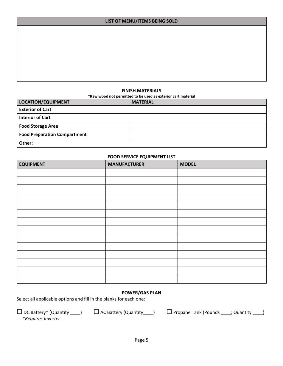 Unpackaged Food Preparation Cart Plan Submittal Package - County of San Diego, California, Page 5