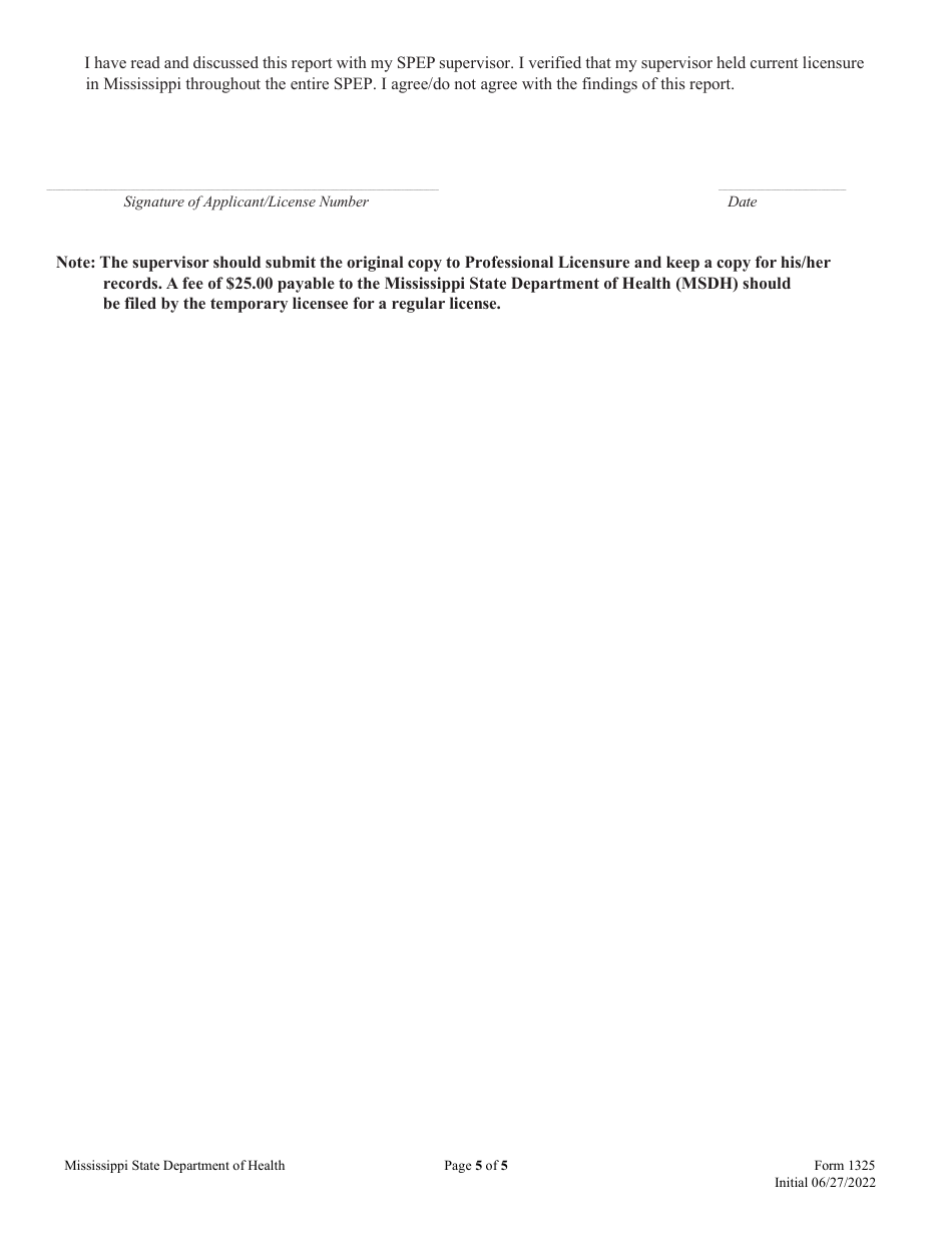 Form 1325 Supervised Professional Employment Plan (Spep) Report - Speech-Language Pathology / Audiology - Mississippi, Page 5