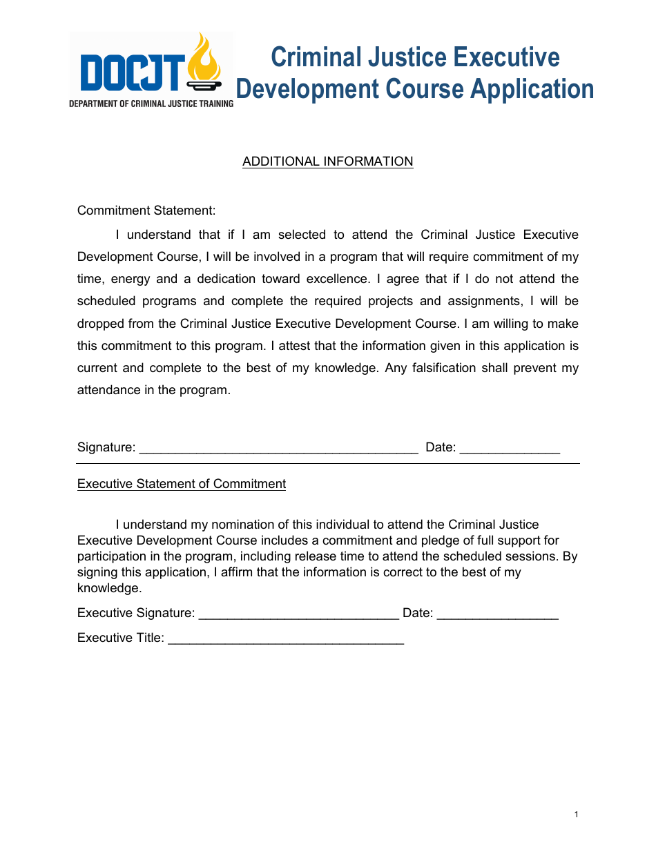 Criminal Justice Executive Development Course Application Commitment Form - Kentucky, Page 1