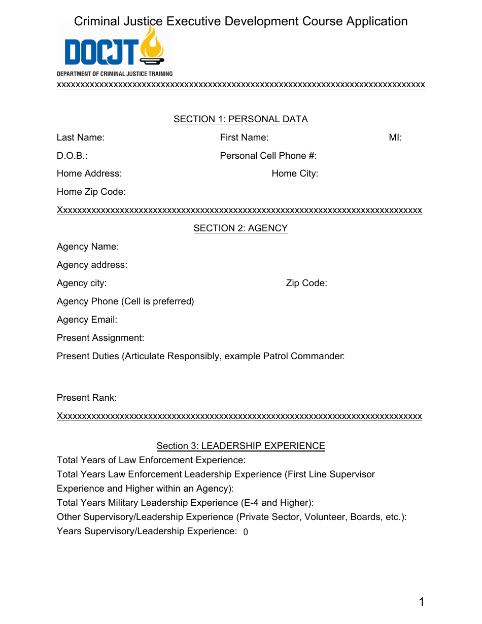 Criminal Justice Executive Development Course Application - Kentucky, Page 1