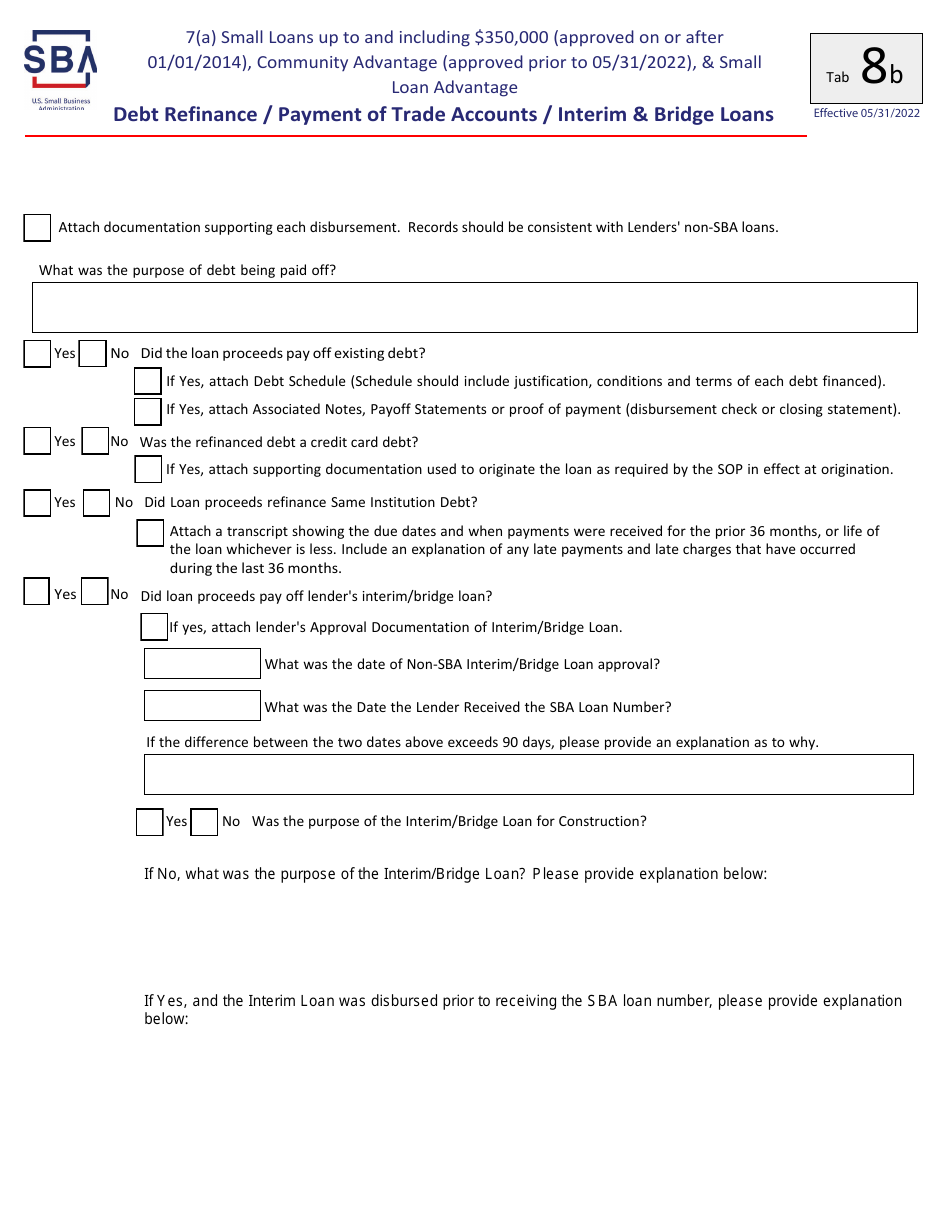 Guaranty Purchase Package Tabs - 7(A) Small Loans up to and Including $350,000 (Approved on or After 01 / 01 / 2014), Community Advantage (Approved Prior to 05 / 31 / 2022),  Small Loan Advantage, Page 18