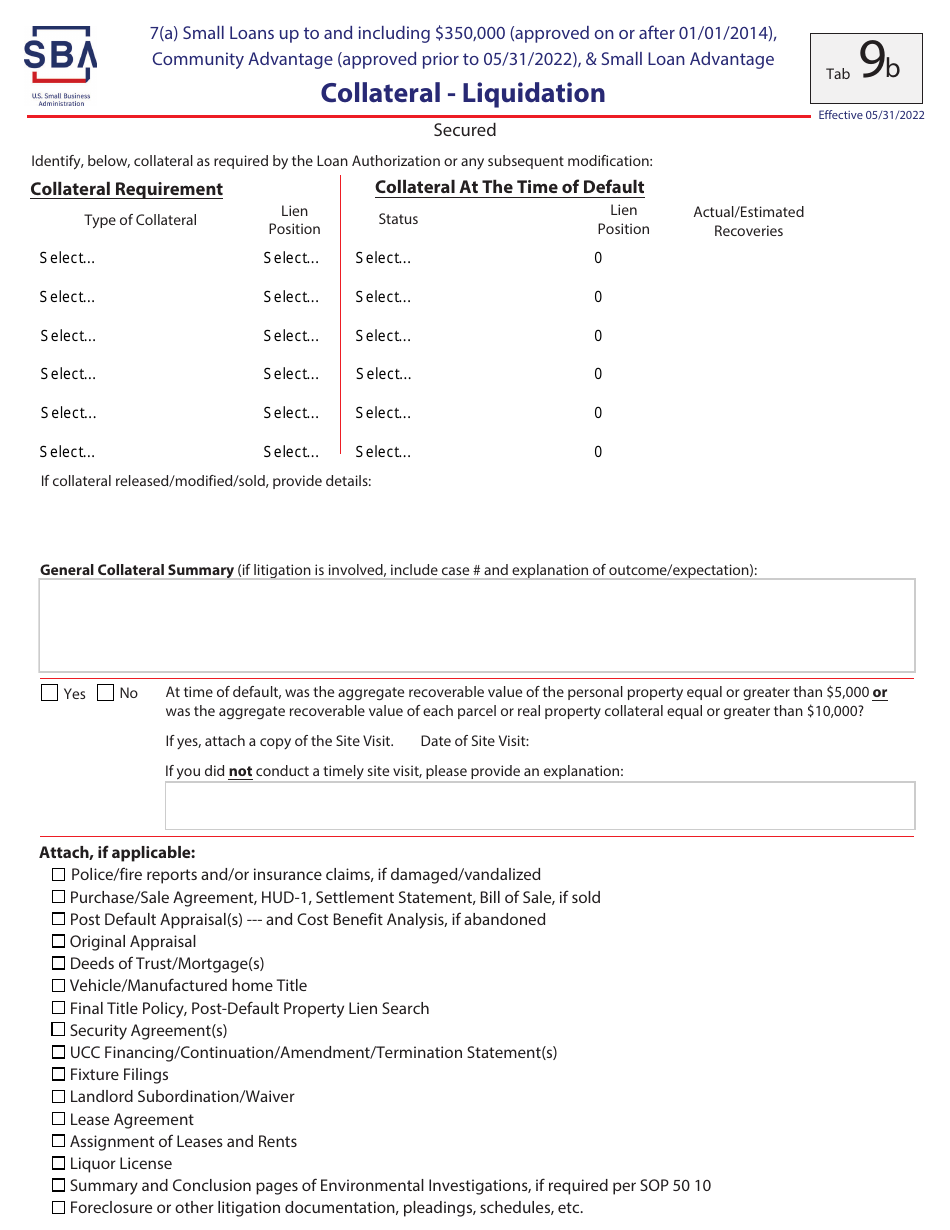 Guaranty Purchase Package Tabs - 7(A) Small Loans up to and Including $350,000 (Approved on or After 01 / 01 / 2014), Community Advantage (Approved Prior to 05 / 31 / 2022),  Small Loan Advantage, Page 21