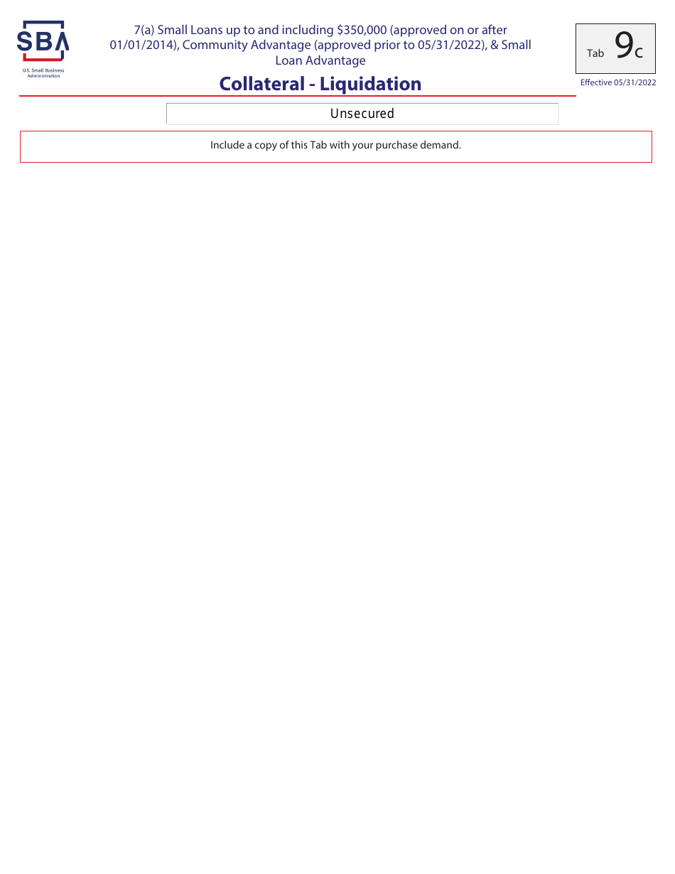 Guaranty Purchase Package Tabs - 7(A) Small Loans up to and Including $350,000 (Approved on or After 01 / 01 / 2014), Community Advantage (Approved Prior to 05 / 31 / 2022),  Small Loan Advantage, Page 22