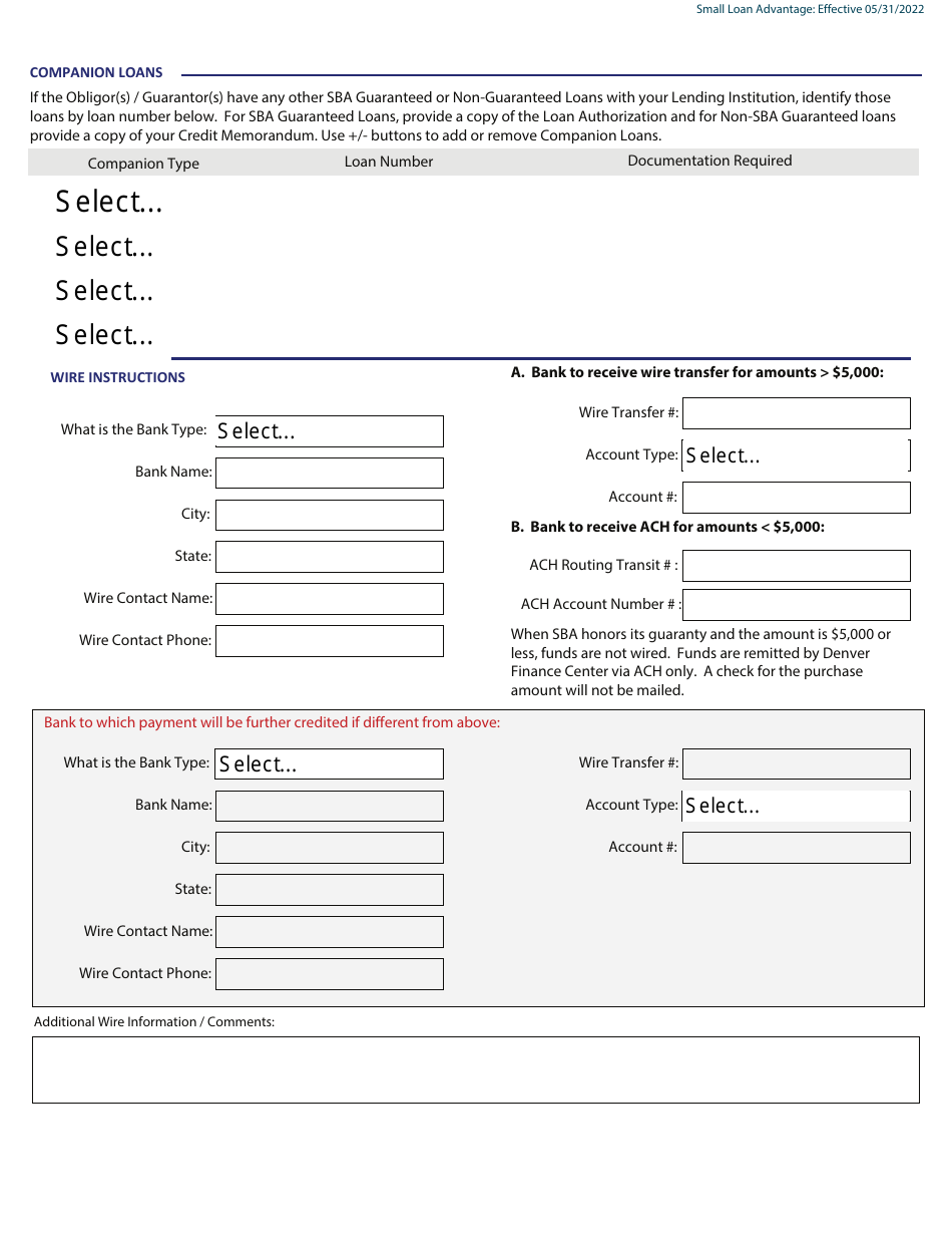 Guaranty Purchase Package Tabs - 7(A) Small Loans up to and Including $350,000 (Approved on or After 01 / 01 / 2014), Community Advantage (Approved Prior to 05 / 31 / 2022),  Small Loan Advantage, Page 3