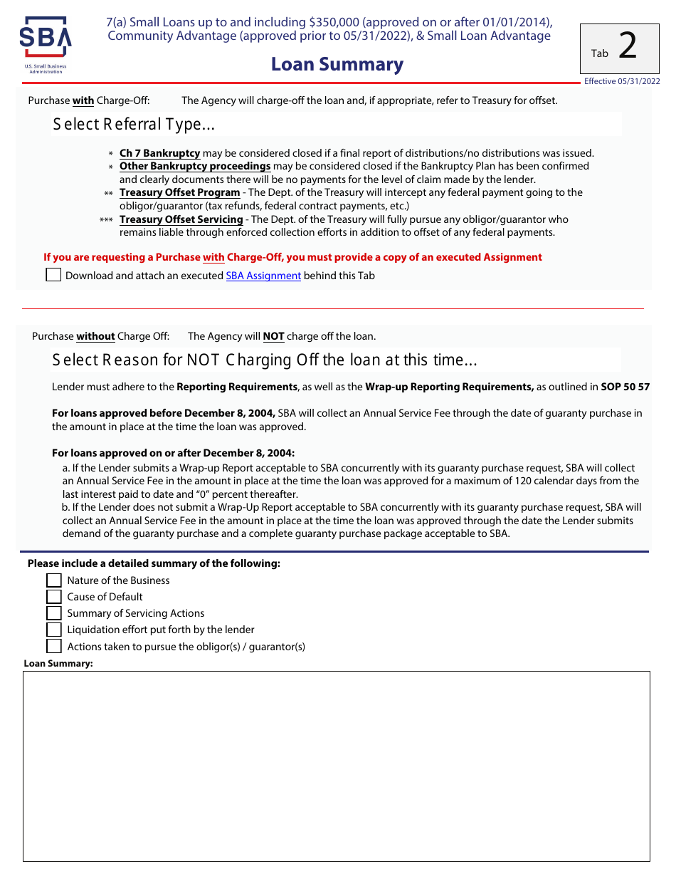 Guaranty Purchase Package Tabs - 7(A) Small Loans up to and Including $350,000 (Approved on or After 01 / 01 / 2014), Community Advantage (Approved Prior to 05 / 31 / 2022),  Small Loan Advantage, Page 4