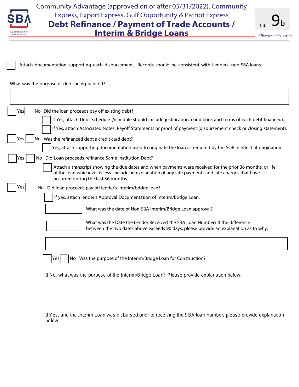 Guaranty Purchase Package Tabs - Community Advantage (Approved on or After 05 / 31 / 2022), Community Express, Express, Export Express, Gulf Opportunity,  Patriot Express, Page 18