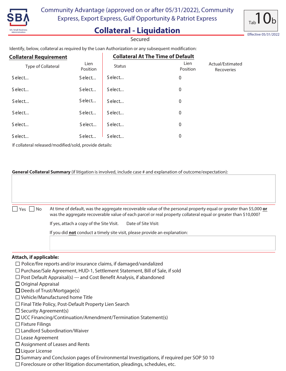 Guaranty Purchase Package Tabs - Community Advantage (Approved on or After 05 / 31 / 2022), Community Express, Express, Export Express, Gulf Opportunity,  Patriot Express, Page 21