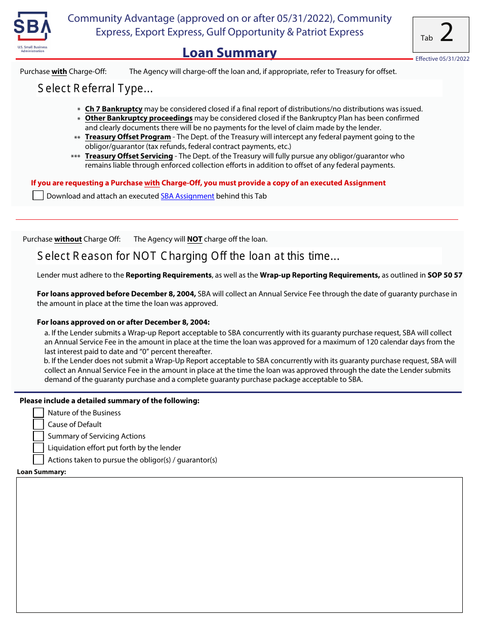 Guaranty Purchase Package Tabs - Community Advantage (Approved on or After 05 / 31 / 2022), Community Express, Express, Export Express, Gulf Opportunity,  Patriot Express, Page 4