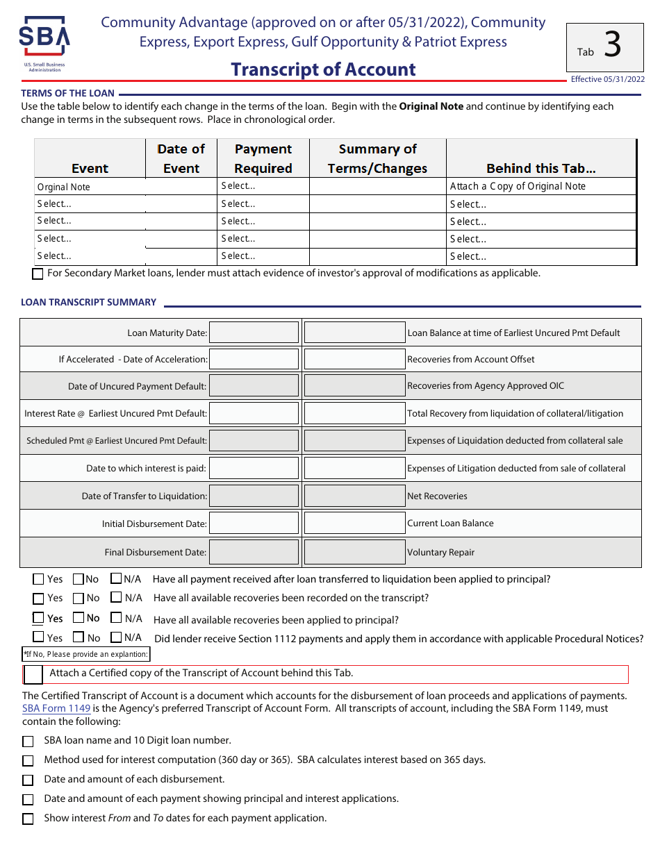 Guaranty Purchase Package Tabs - Community Advantage (Approved on or After 05 / 31 / 2022), Community Express, Express, Export Express, Gulf Opportunity,  Patriot Express, Page 5