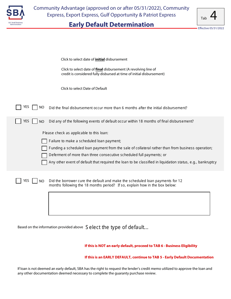 Guaranty Purchase Package Tabs - Community Advantage (Approved on or After 05 / 31 / 2022), Community Express, Express, Export Express, Gulf Opportunity,  Patriot Express, Page 7
