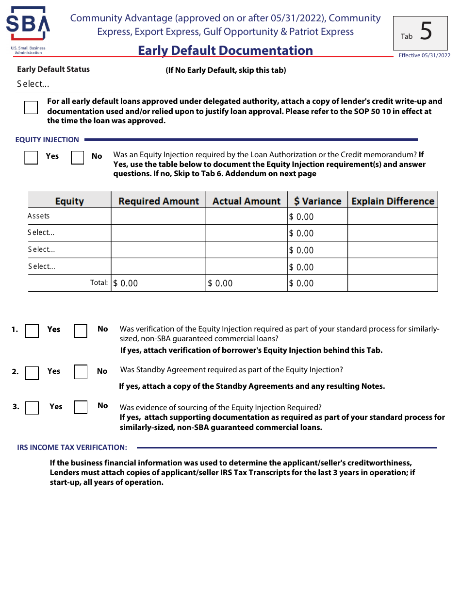 Guaranty Purchase Package Tabs - Community Advantage (Approved on or After 05 / 31 / 2022), Community Express, Express, Export Express, Gulf Opportunity,  Patriot Express, Page 8