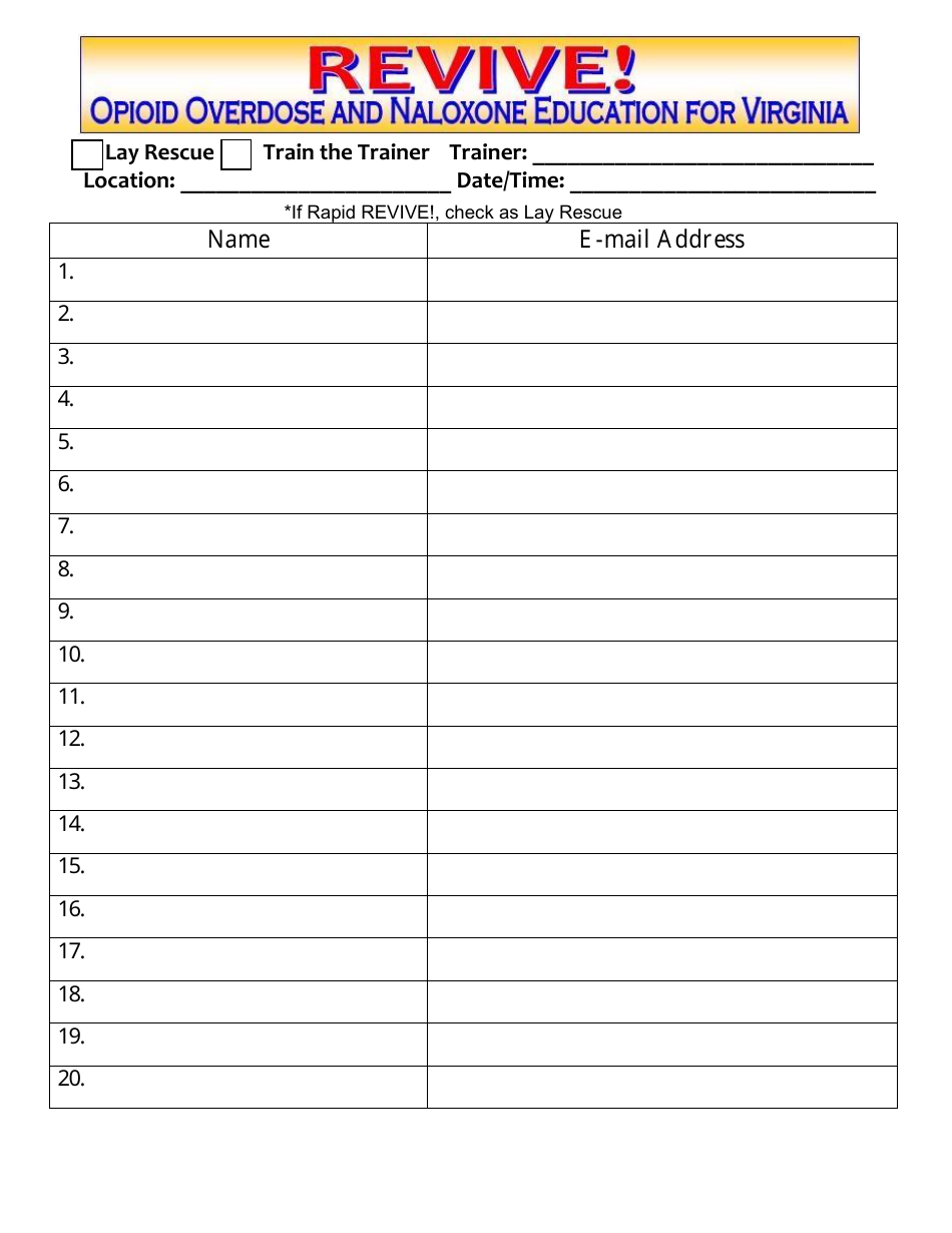 Sign-In Sheet - Revive! - Virginia, Page 1