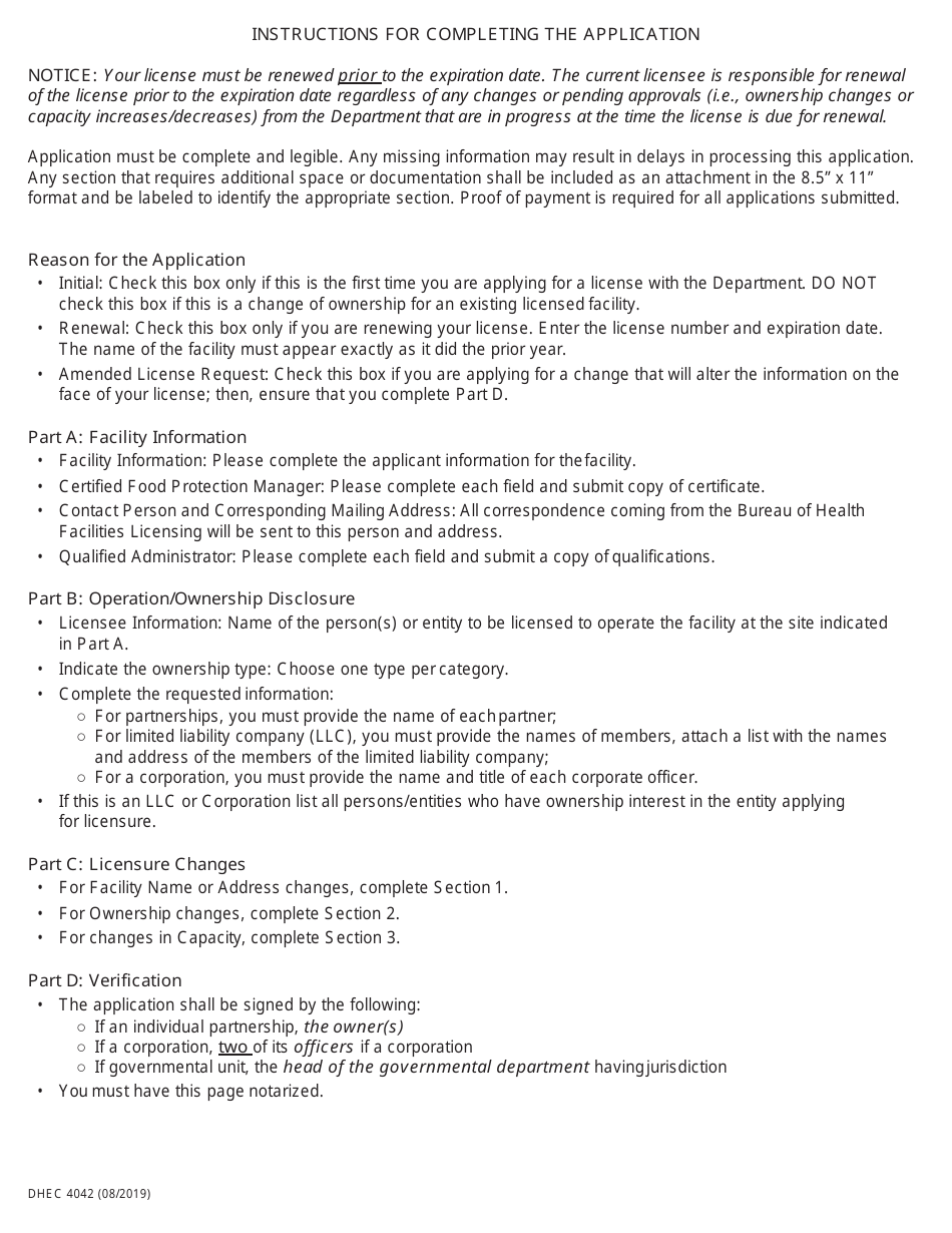 DHEC Form 4042 Licensure Application for Crisis Stabilization Unit - South Carolina, Page 2