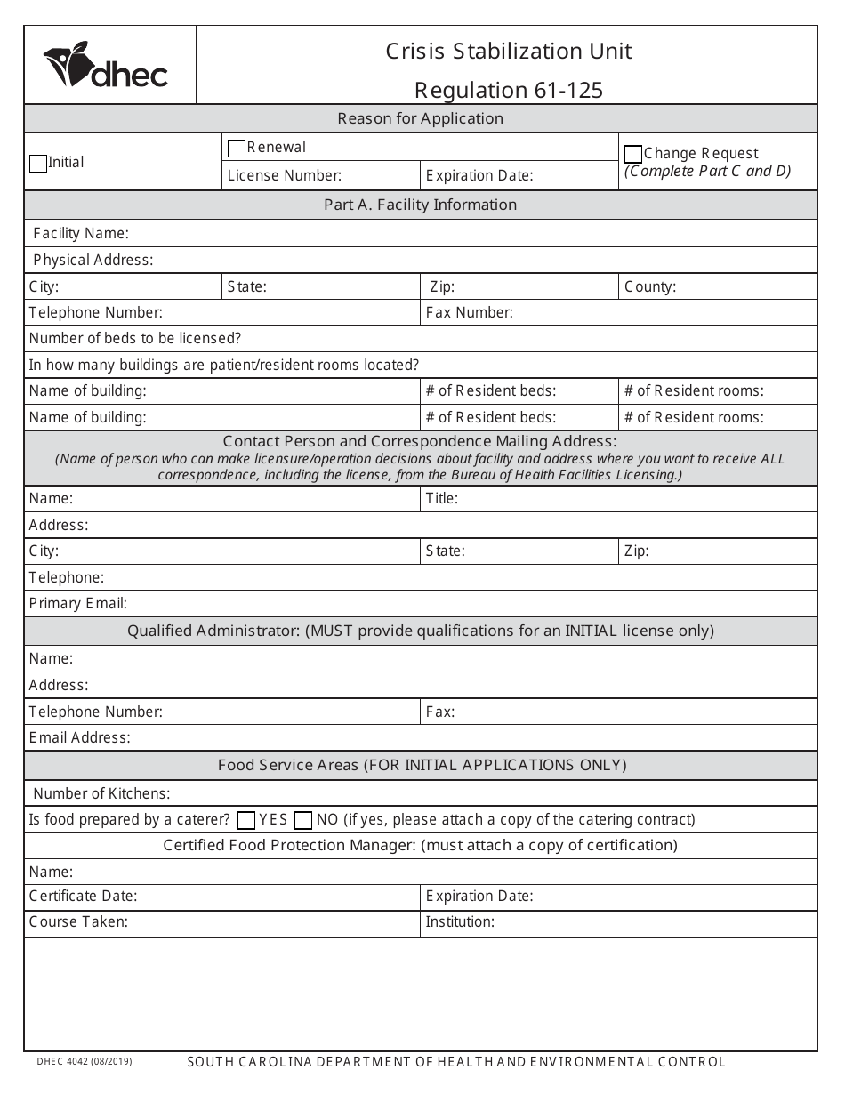 DHEC Form 4042 Licensure Application for Crisis Stabilization Unit - South Carolina, Page 3