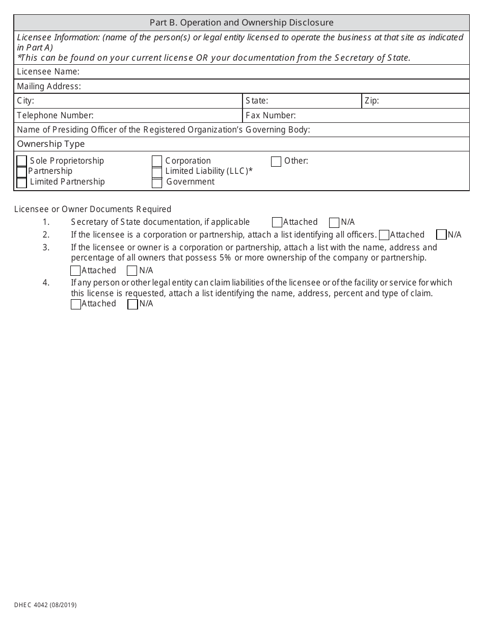 DHEC Form 4042 Licensure Application for Crisis Stabilization Unit - South Carolina, Page 4