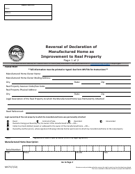 Document preview: Form MV73 Reversal of Declaration of Manufactured Home as Improvement to Real Property - Montana