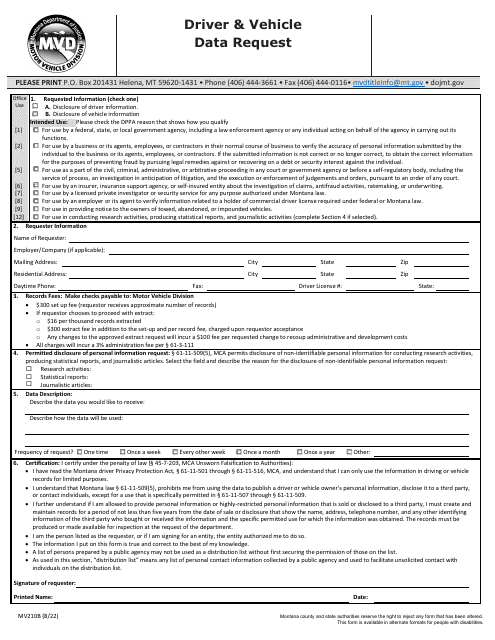 Form MV210B  Printable Pdf