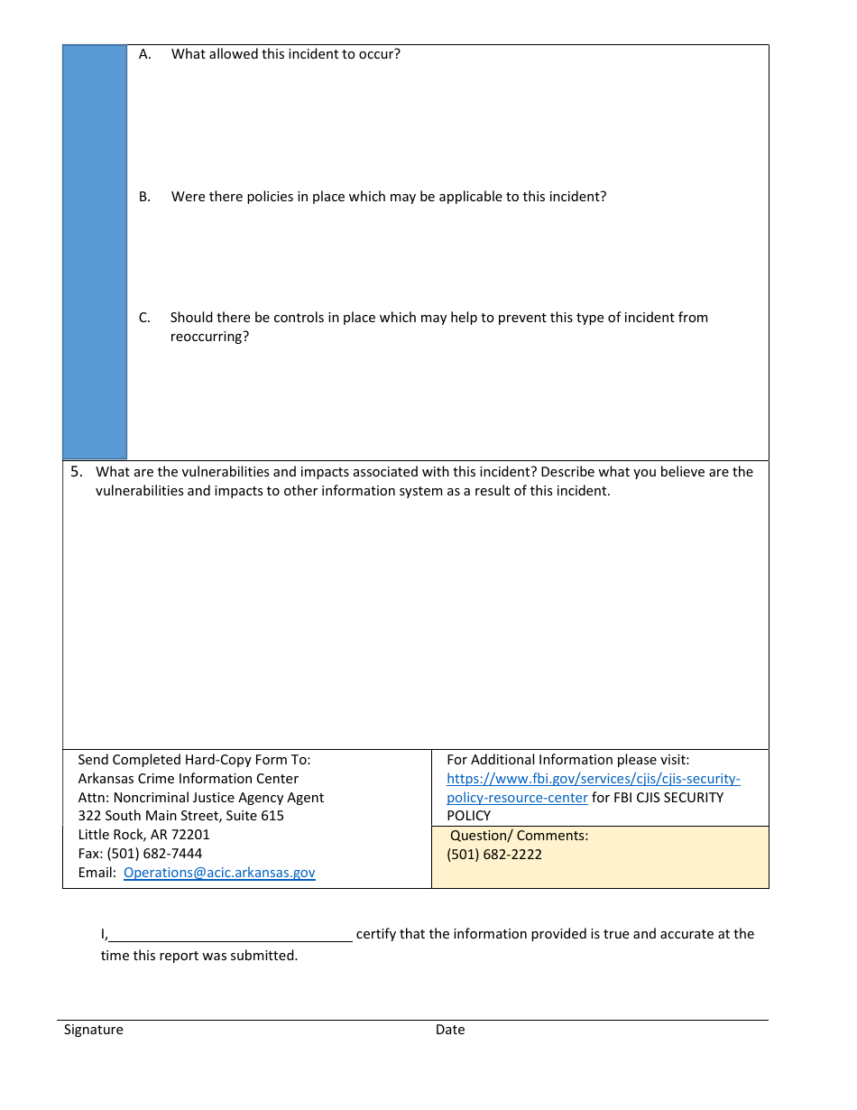 Information Security Incident Report - Arkansas, Page 3