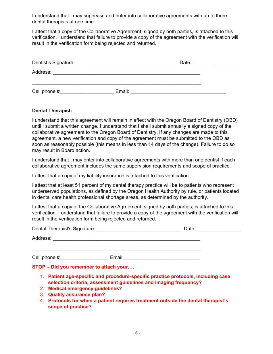 Verification of Collaborative Agreement - Oregon, Page 6