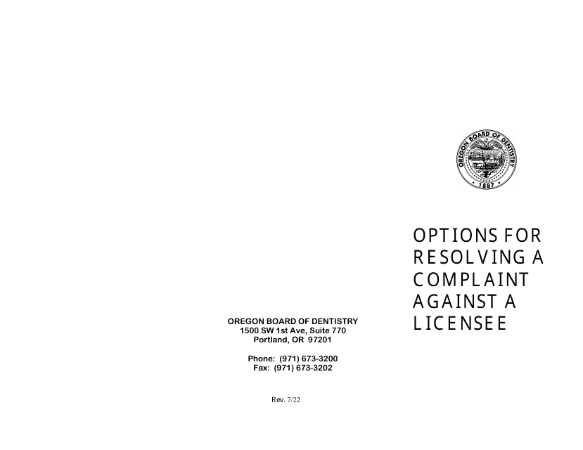 Complaint Form - Oregon Download Pdf