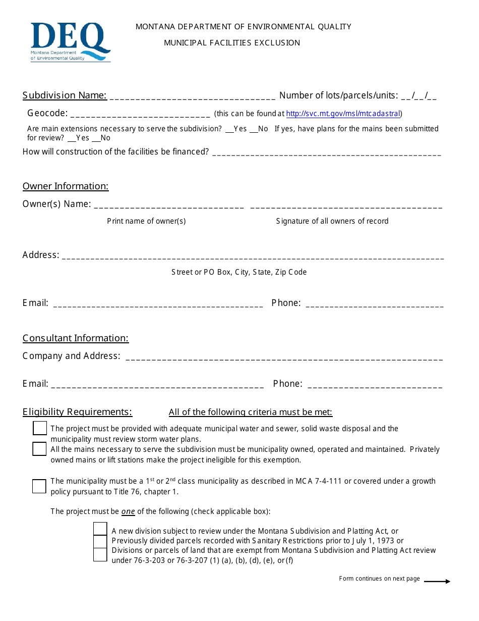 Operator Exclusion Form Montana Municipal Facilities Exclusion - Fill Out, Sign Online and ...